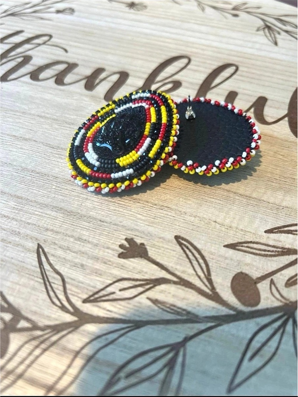 Beaded Earrings in Black & Yellow